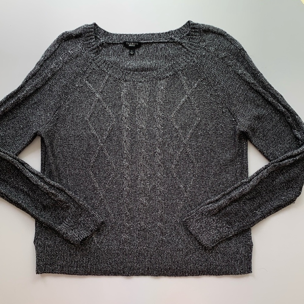 Talbots silver metallic boxy raglan crewneck holiday sweater size large